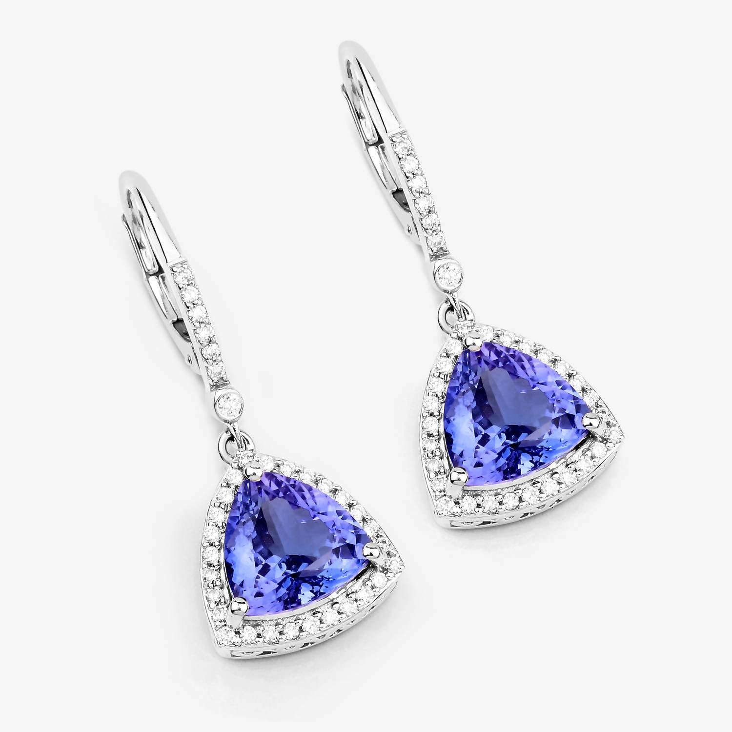 Diana M Jewels Women's Trillion Natural Tanzanite Stud Earrings (4.61 Ct) - Statement in 14k white gold - women's jewelry - detail view