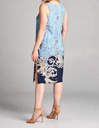 Emerald Collection Watercolor Wash Fitted Sleeveless Knee Dress - Plus in blue - women's dress - view 4