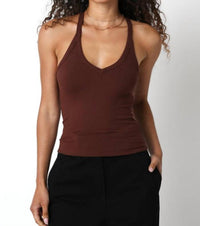 Olivaceous - Women's Fitted V Neck Racerback Ribbed Spaghetti Strap Tank Top