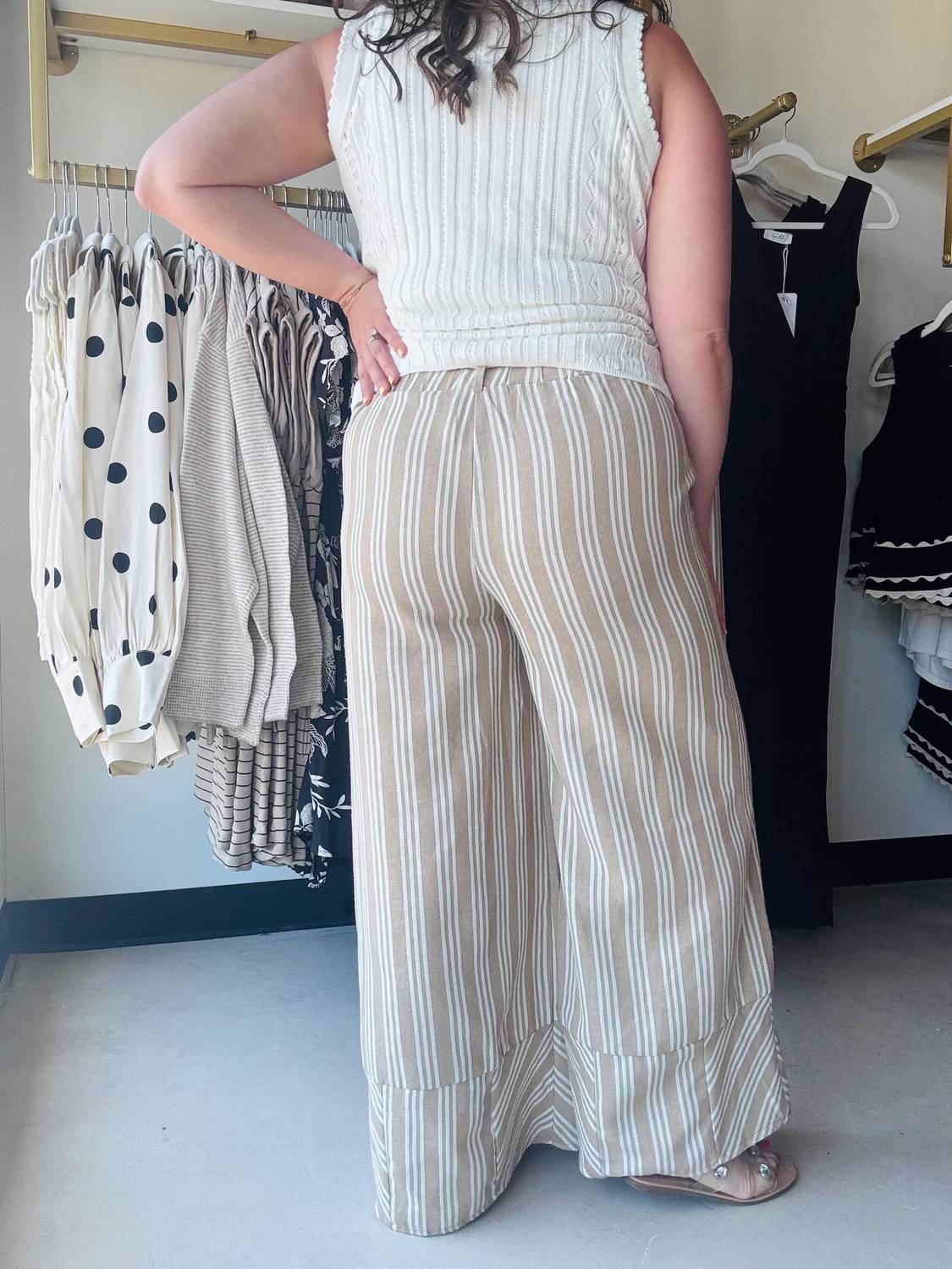Easel - Women's Stripe Wide Leg Pants