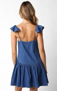 OLIVACEOUS Montana Denim Dress in blue - women's dress - detail view