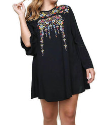 umgee Floral Embroidered Bell Sleeve Mini Dress in black - women's dress - view 4