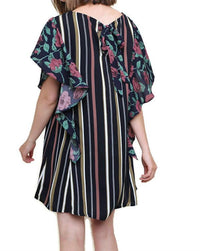 Umgee - Striped & Floral Ruffle Sleeve Dress