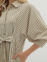 entro Striped Bow Tie Mini Shirt Dress in olive - women's dress - view 6
