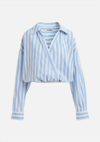 ESSENTIEL ANTWERP Hare Wrap Shirt in blue stripe - women's shirt - view 6