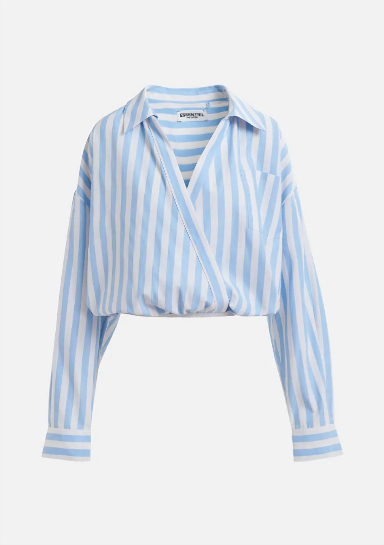 ESSENTIEL ANTWERP Hare Wrap Shirt in blue stripe - women's shirt - view 6