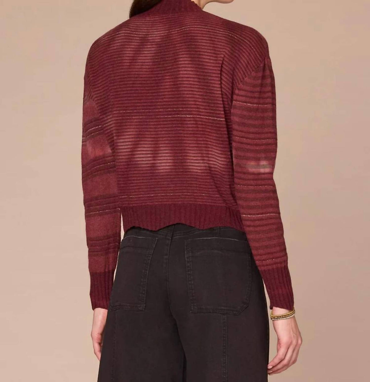 Democracy - Wavy Scallop Hem Stripe Mix Tie Dye Sweater