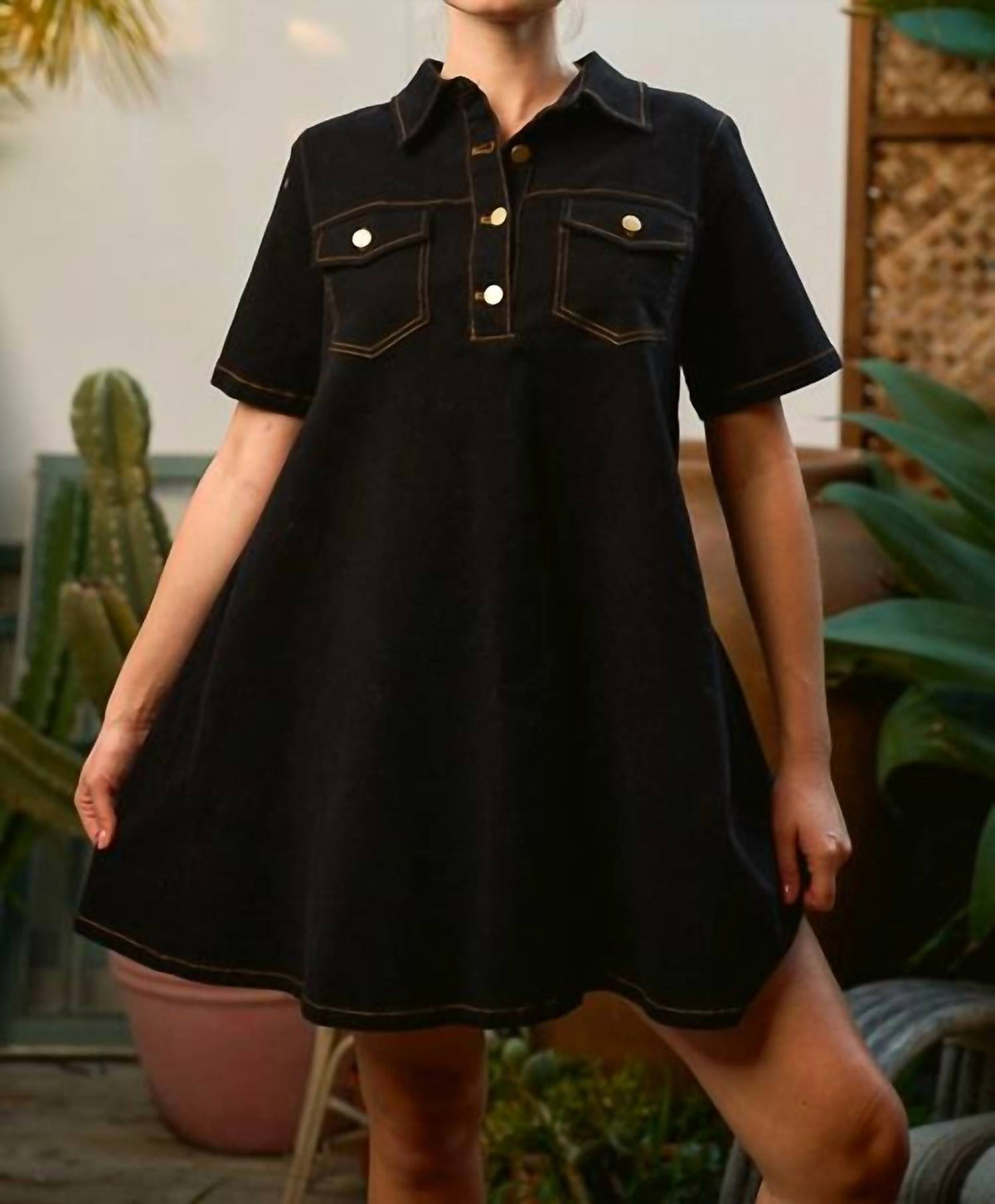 Jade By Jane - Denim Henley Shirt Mini Dress