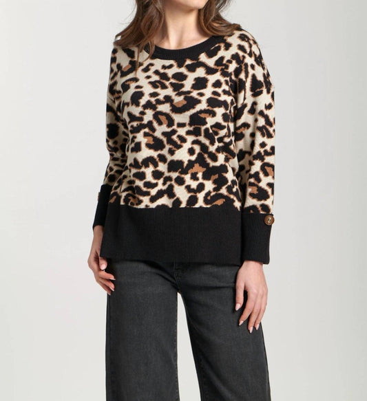 Apny - Leopard Pullover Sweater With Wide Cuffs