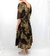 Entro - Leaf Print Square Neck Maxi Dress