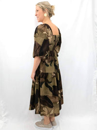 Entro - Leaf Print Square Neck Maxi Dress