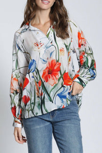 APNY Half-placket Pullover Blouse in whispers in bloom - women's long sleeve top