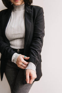 BLACK TAPE Ruched Sleeve Blazer in black - women's jacket - detail view