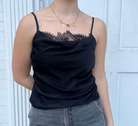 Suncoo Livia Silk Cami With Lace Insert in black - women's shirt