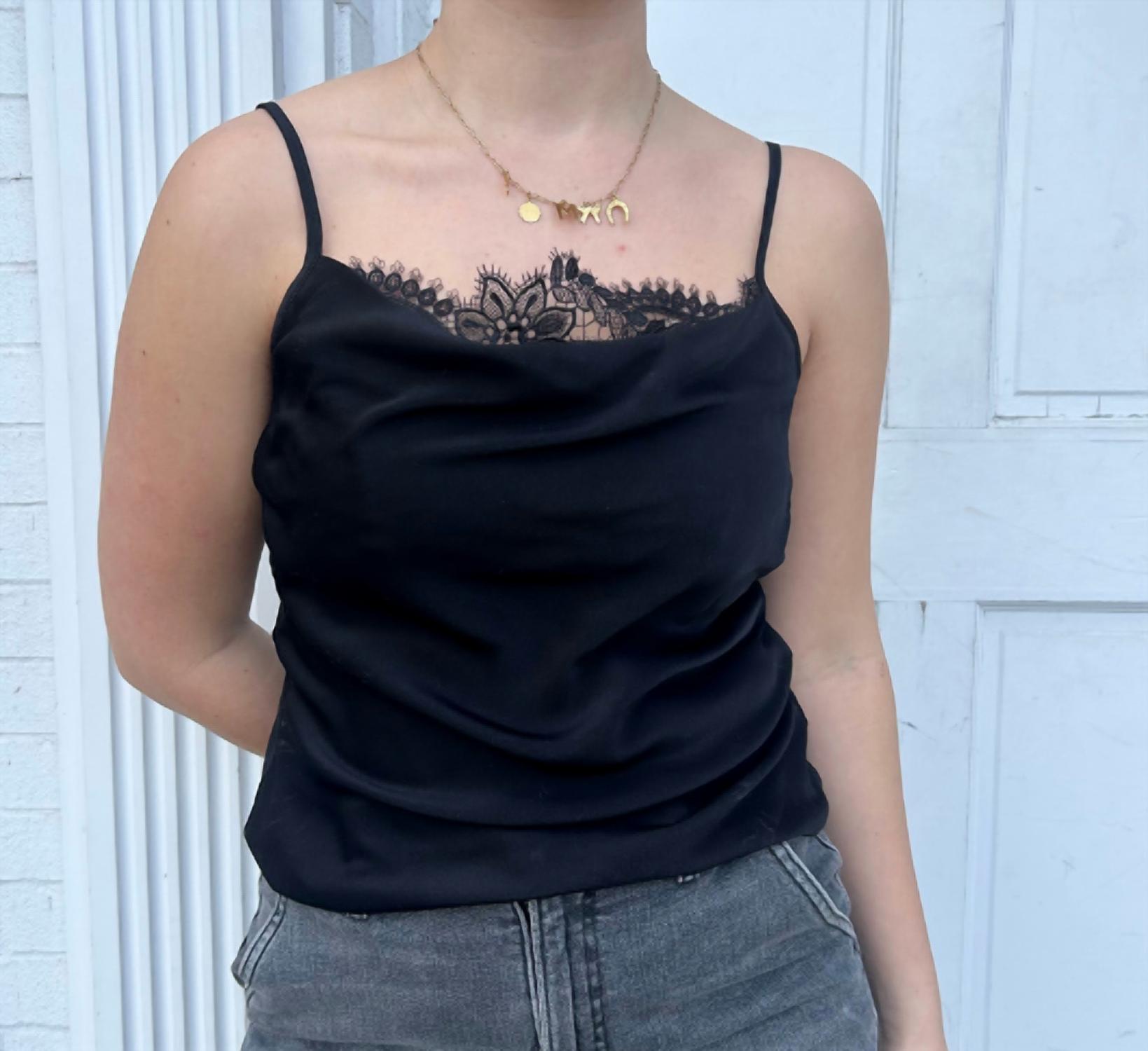 Suncoo Livia Silk Cami With Lace Insert in black - women's shirt