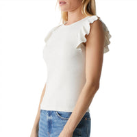 Michael Stars Women's Rina Flutter Sleeve Top in chalk - women's blouse - alternate view