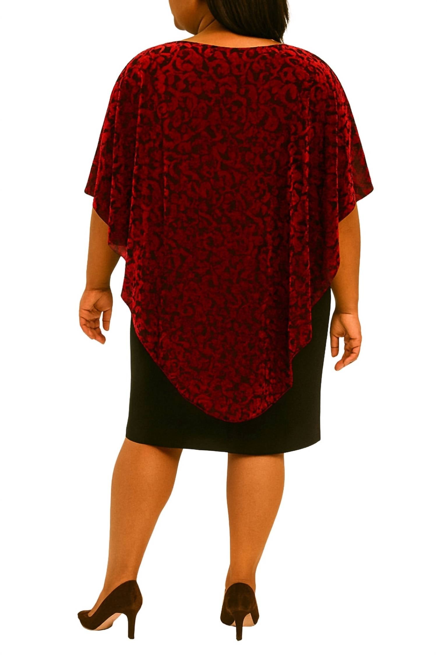 Glamour Nights - Women's Burnout Velvet Capelet Skirt Dress