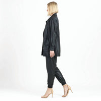 Clara Sun Woo - Liquid Leather Drawstring Waist Utility Jacket