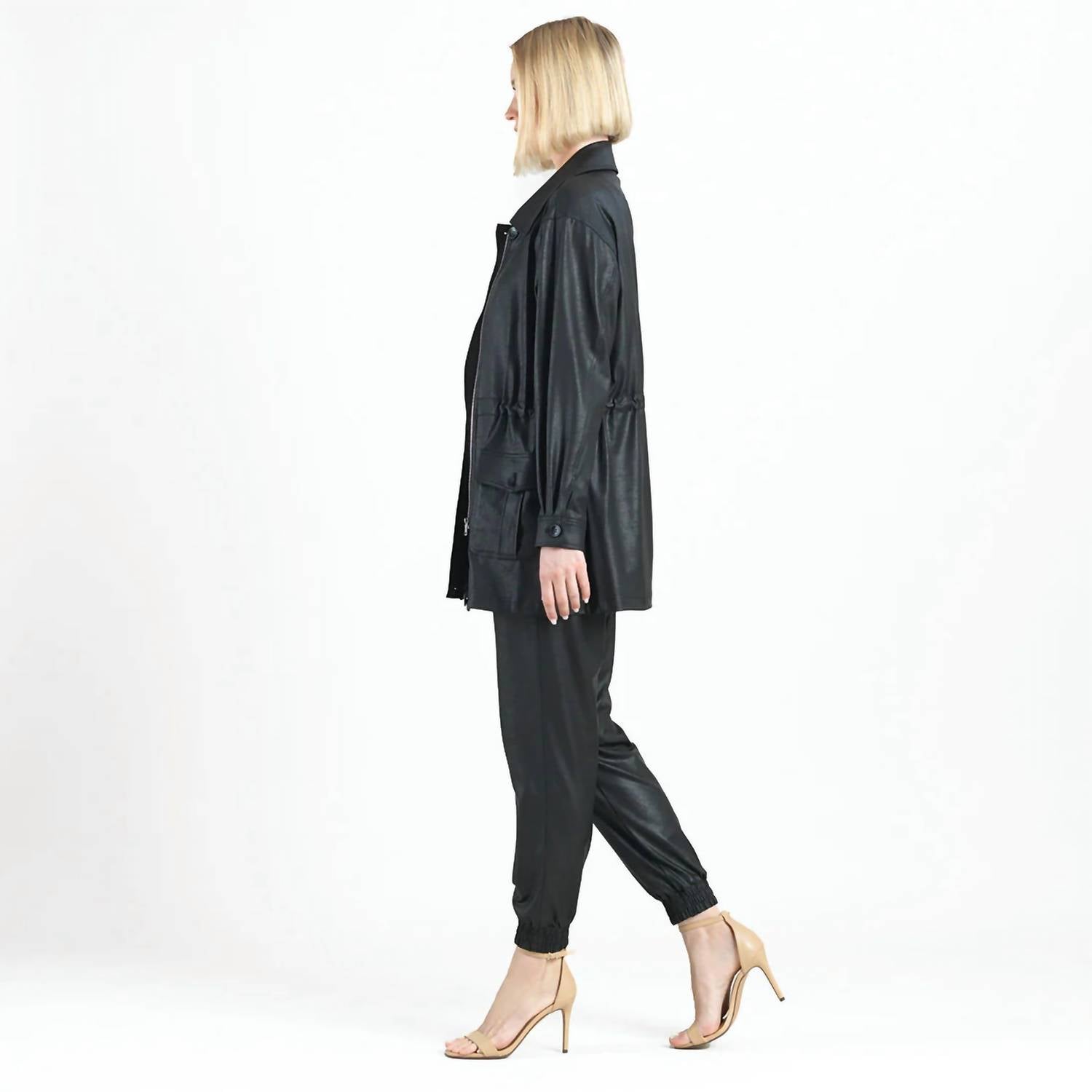 Clara Sun Woo - Liquid Leather Drawstring Waist Utility Jacket