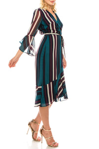 Maison Tara - Striped Faux Wrap Dress