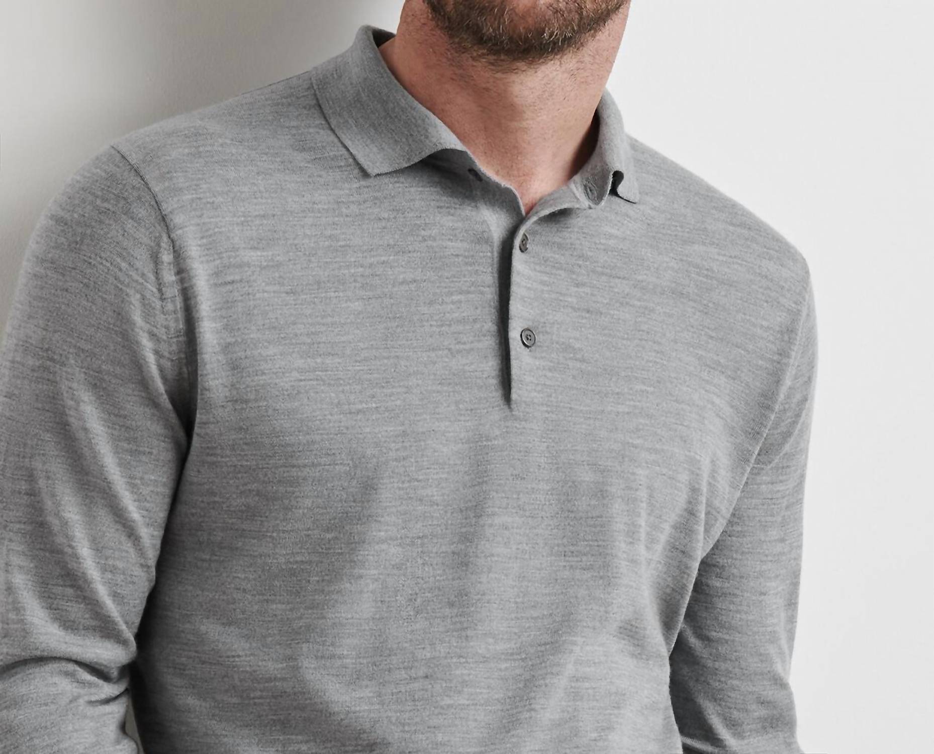 PETER MILLAR Dorset Sweater Polo in gale grey - men's shirt - alternate view