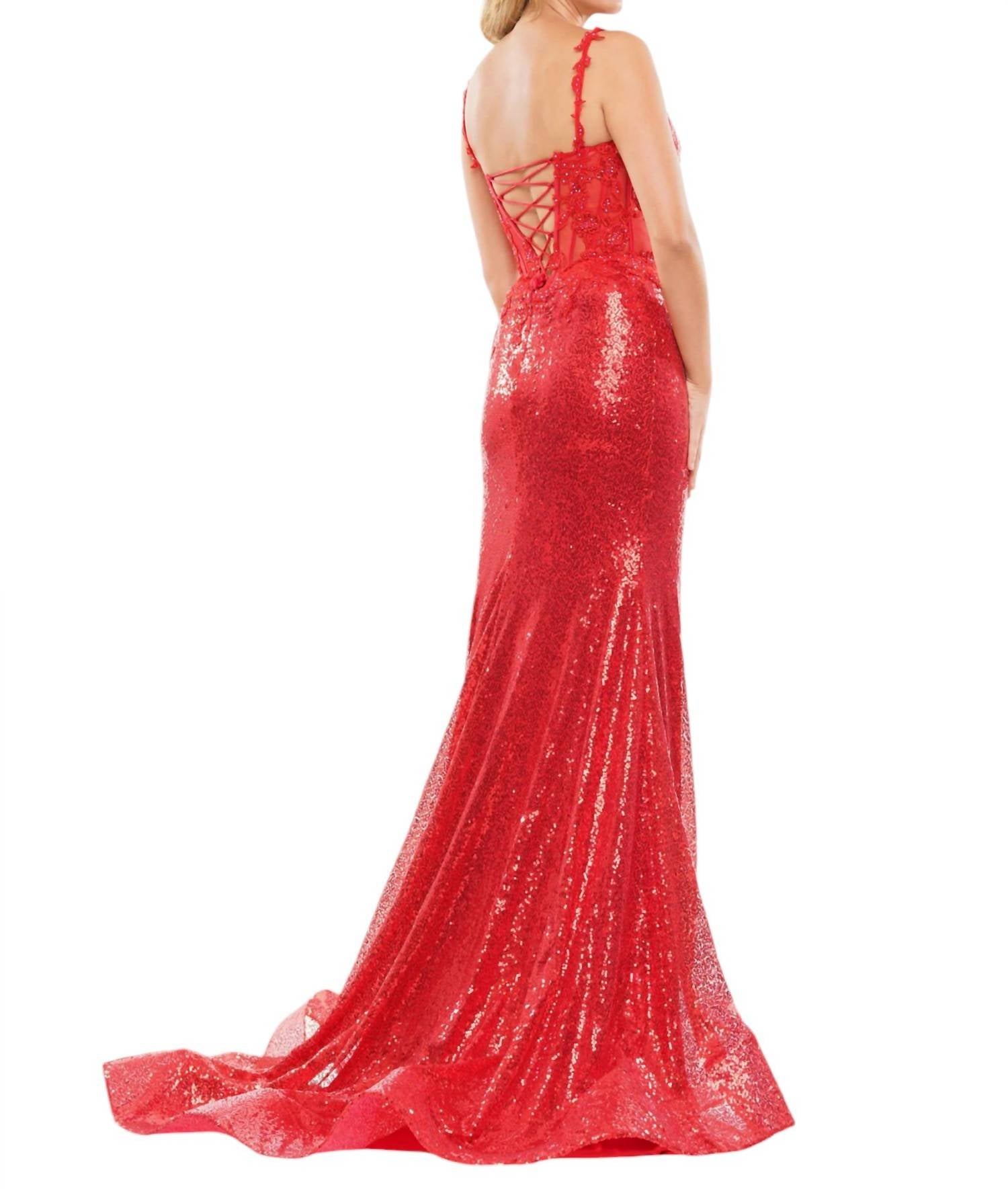 Colors Dress - EMBROIDERED MESH SEQUIN EVENING GOWN
