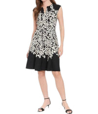 London Times - Split Neck Fit and Flare Dress