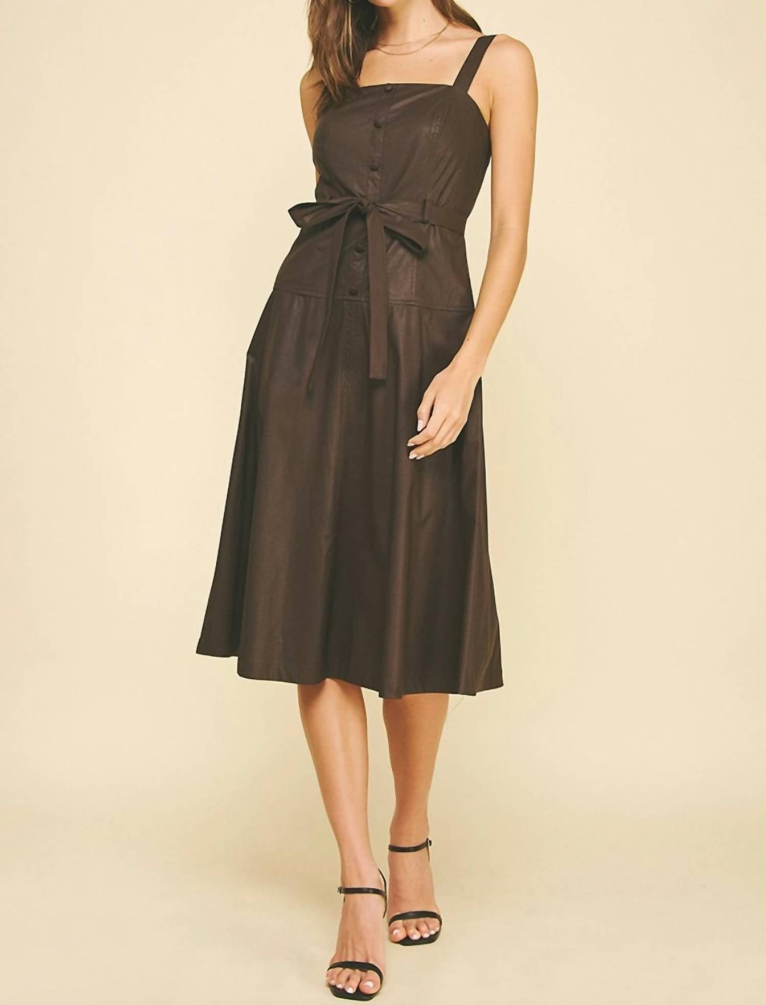 Pinch - Faux Leather Button Detailed Midi Dress