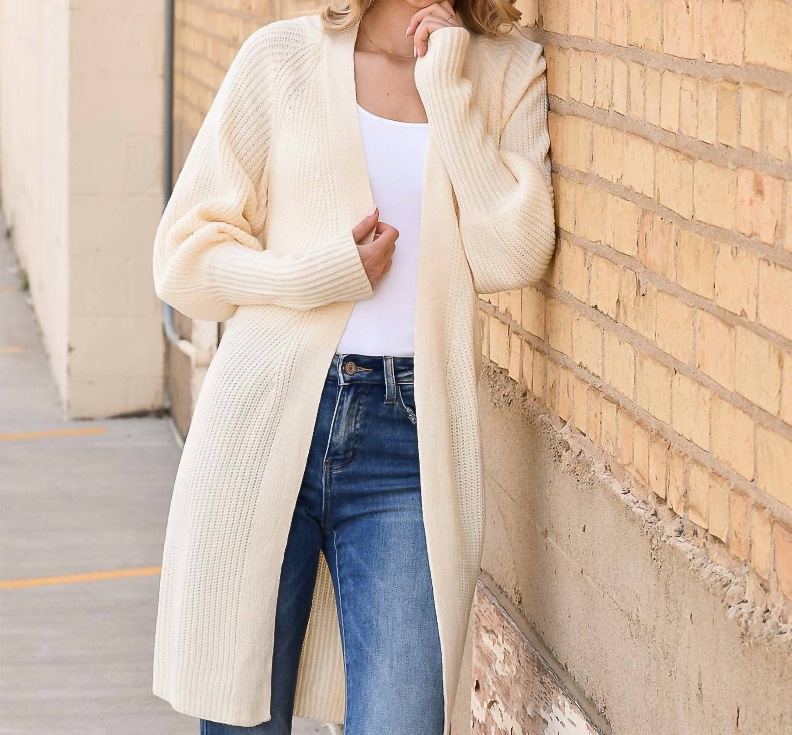 Shewin Inc. - Solid Color Open Front Cardigan With Tie