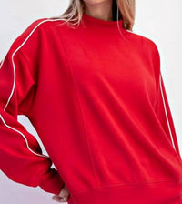 Rae Mode - Modal Striped Mock Neck Crewneck Top