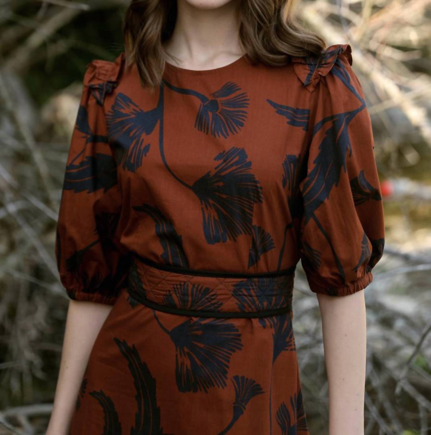 BEYOND by Vera Antonia Noir Bloom Dress in brown - women's dress - detail view