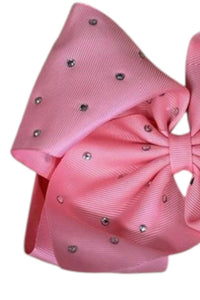 The Hair Bow Company Girl's French Rhinestone Hair Bow in pink - kids' accessory - detail view