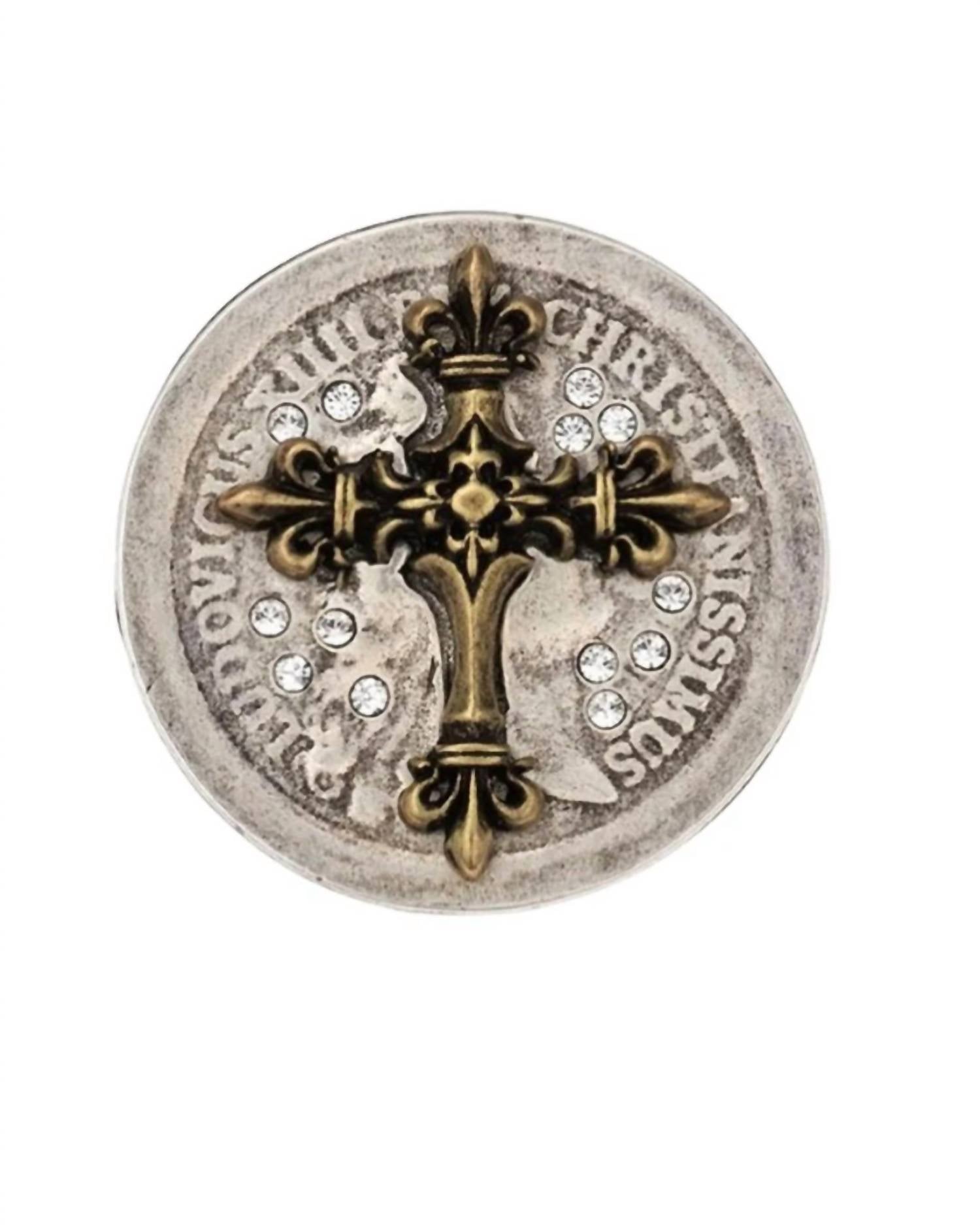 French Kande Women's Austrian Rex Cross Medallion Brooch in silver gold - women's jewelry
