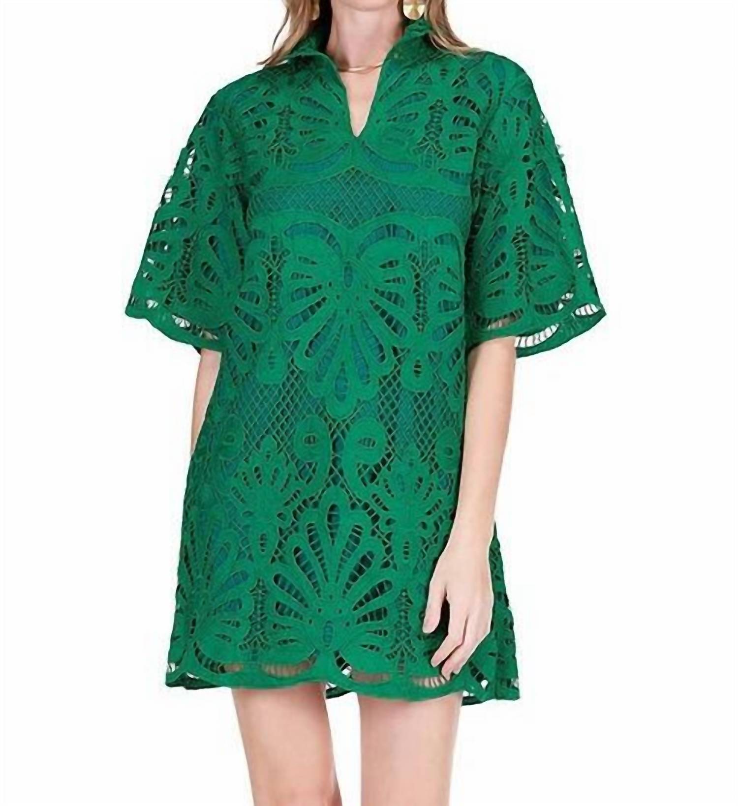 Jade High Neck Tunic Dress in green lace - women's dress