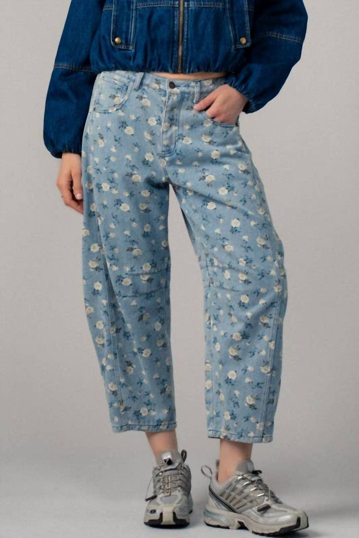 Urban Daizy Print Denim Pants in floral - women's pants - alternate view
