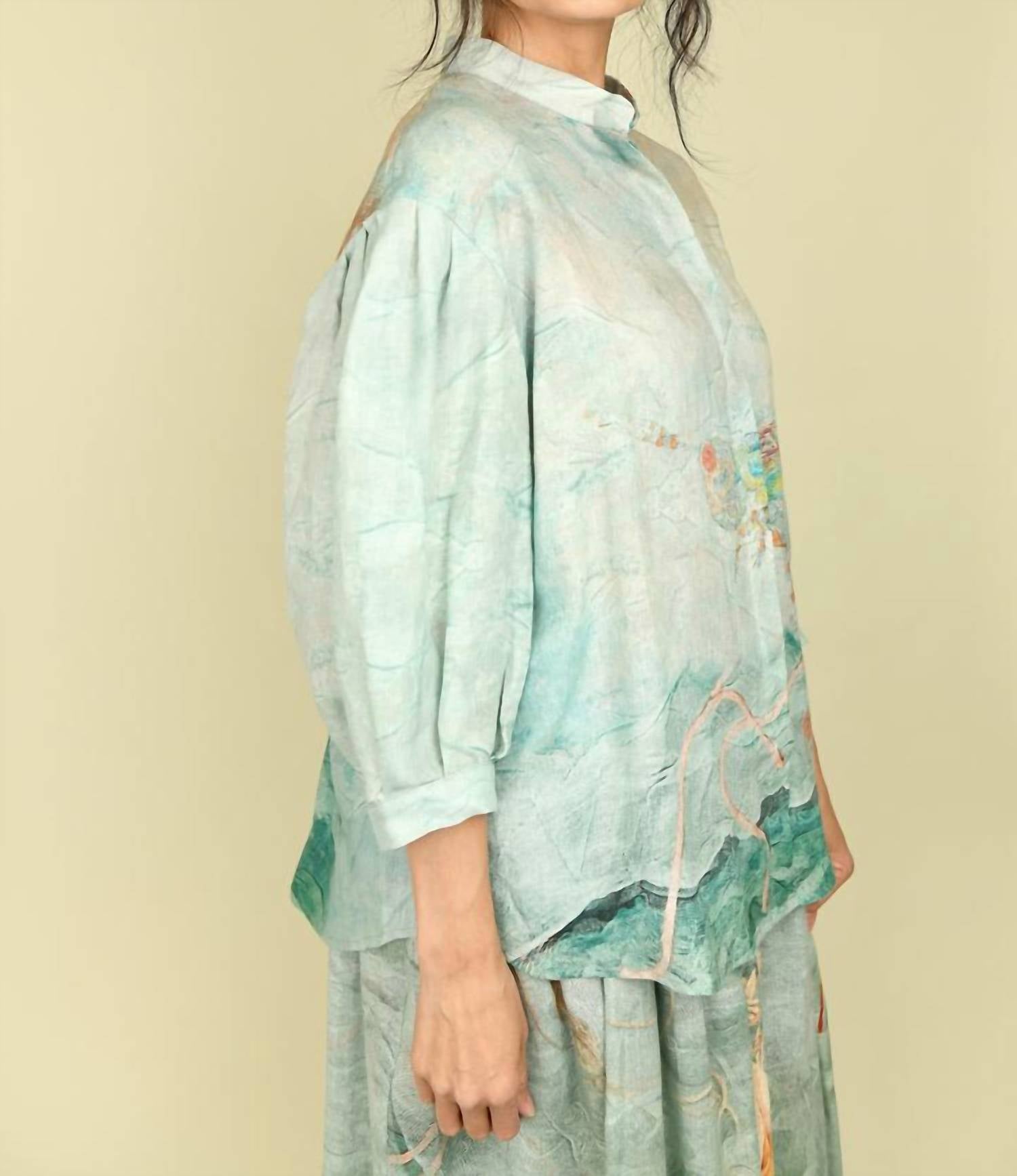 Bokja Linen Fluff Puff Blouse in nymphaea - women's blouse - detail view