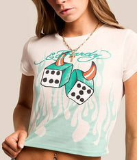 Ed Hardy Deviled Dice Baby Cropped T-shirt in ivory - women's shirt - detail view