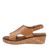 Corkys Footwear Women's Volta Patent Wedge Sandals in caramel - women's heels - detail view