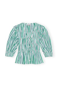 Ganni - Stripe Cotton V-neck Blouse