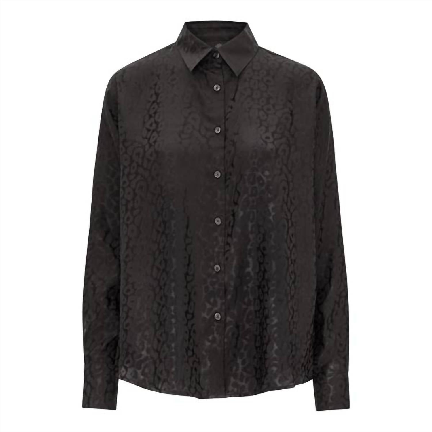 Karmamia Alma Shirt in black leo silk - women's blouse - detail view