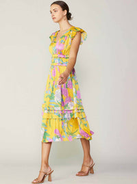 Current Air - Marigold Multi Floral Print Pleated Midi Dress