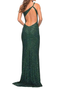 La Femme - Asymmetrical Neckline Single Shoulder Sequined Dress