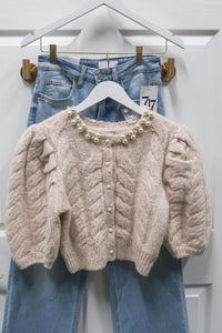 Moon River - Women's Puff Sleeve Pearl Cardigan