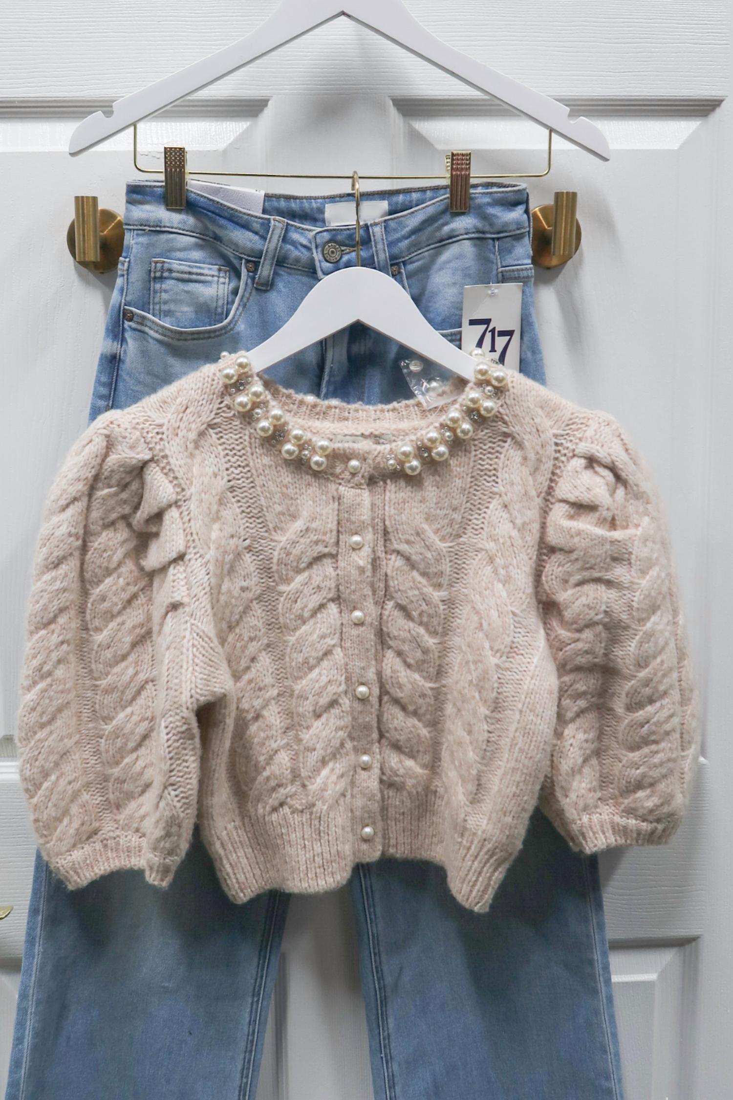 Moon River - Women's Puff Sleeve Pearl Cardigan