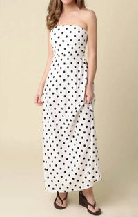 Mint Exclusives - Vivian Cotton And Linen Strapless Polka Dot Maxi Dress