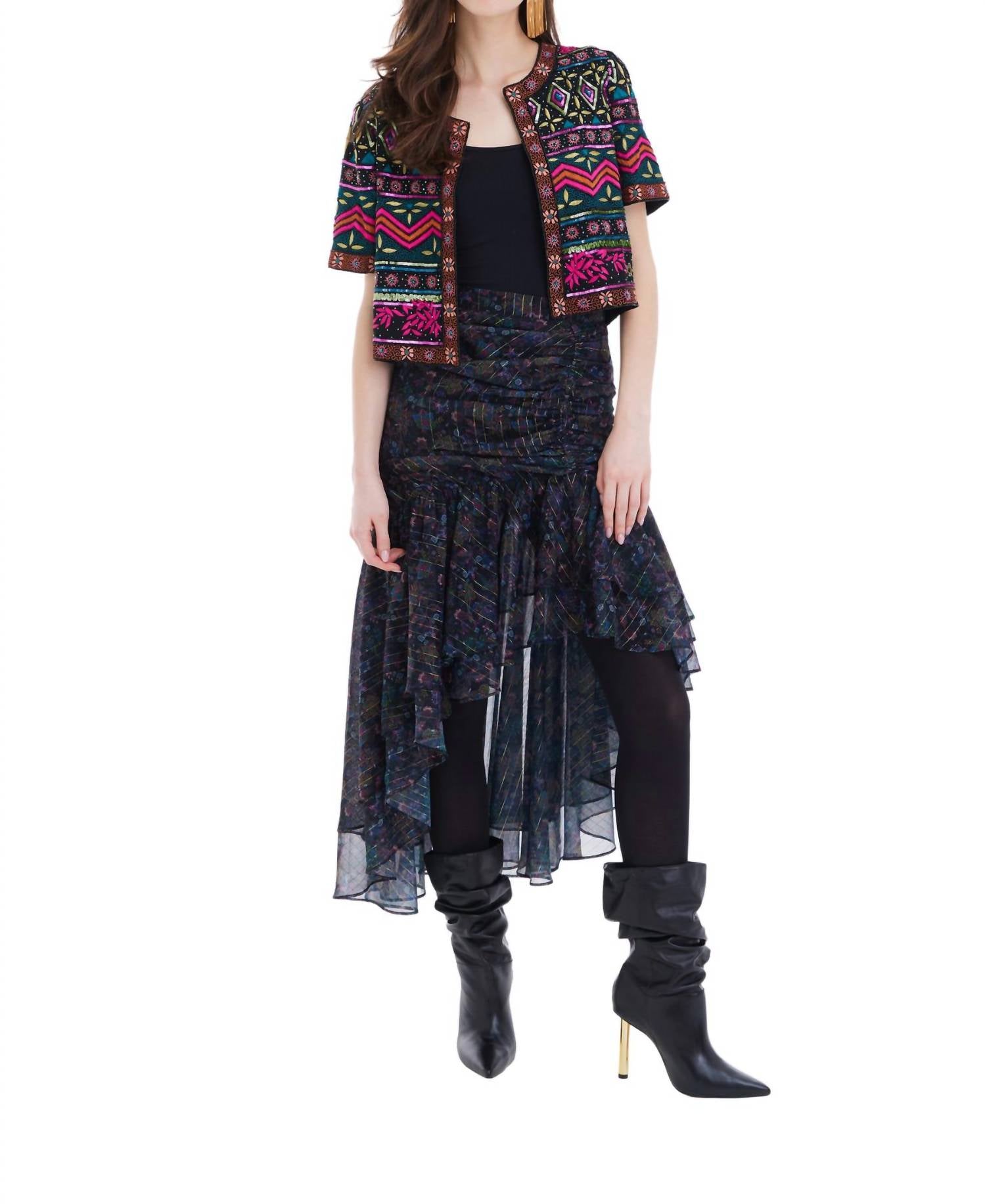 ALLISON NEW YORK Ori Beaded Jacket in black pink - women's jacket