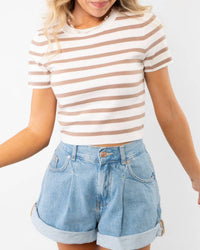 HYFVE Next Up Striped Knit Crop Top in taupe - women's shirt