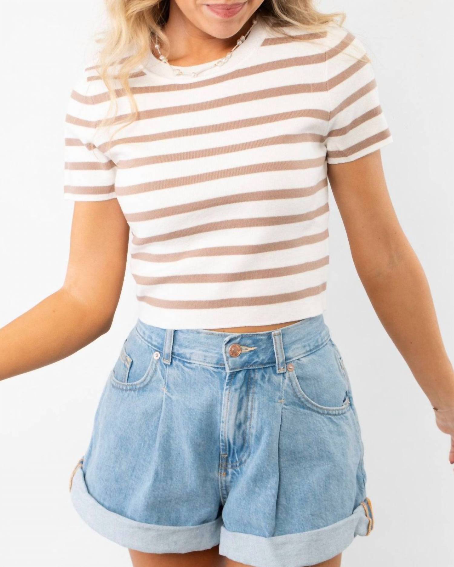 HYFVE Next Up Striped Knit Crop Top in taupe - women's shirt