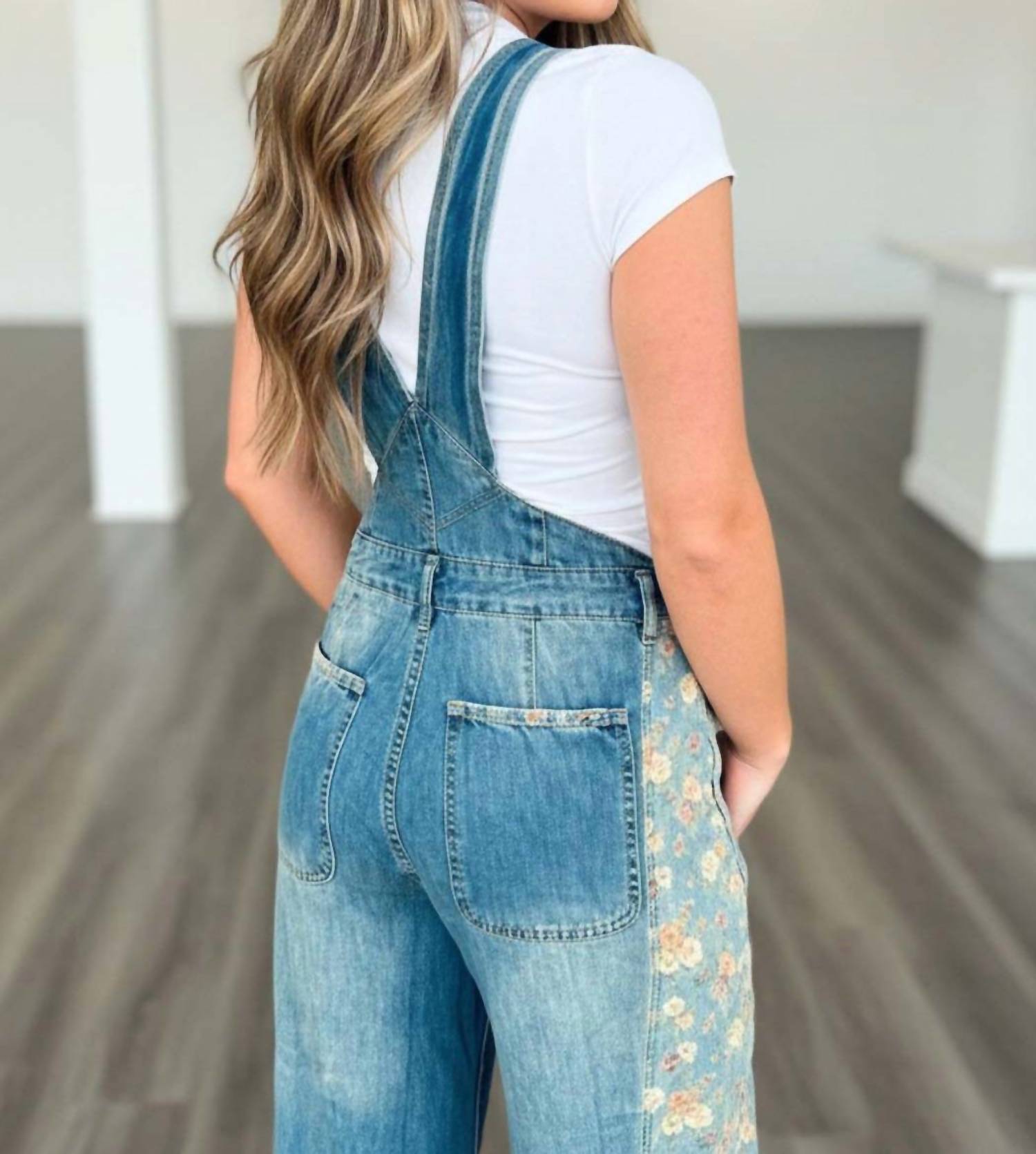 1 The Woman - PEACOCK BLOOM PATCHWORK DENIM OVERALLS