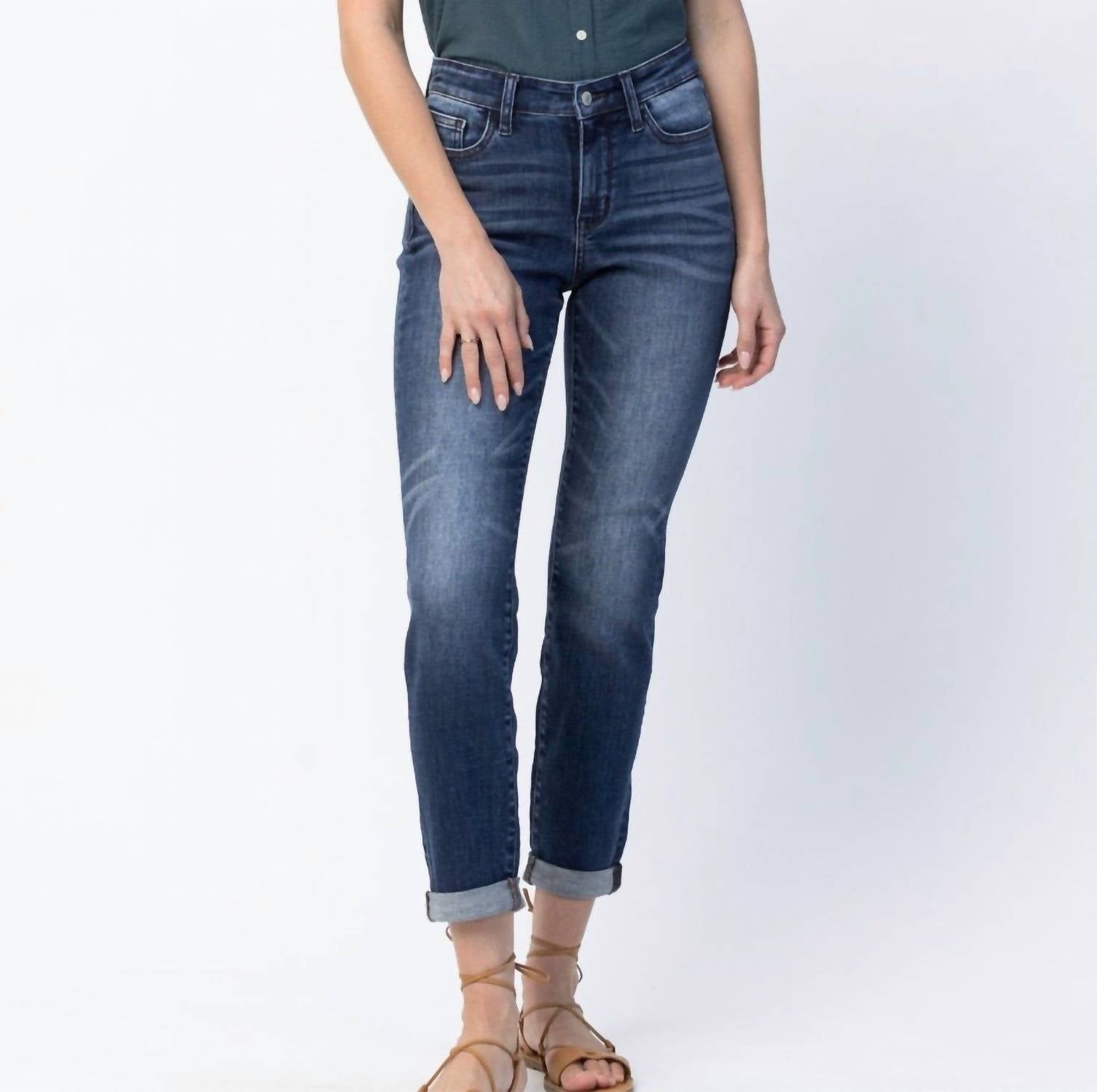 Judy Blue - Basic Cuffed Slim Fit Boyfriend Jeans